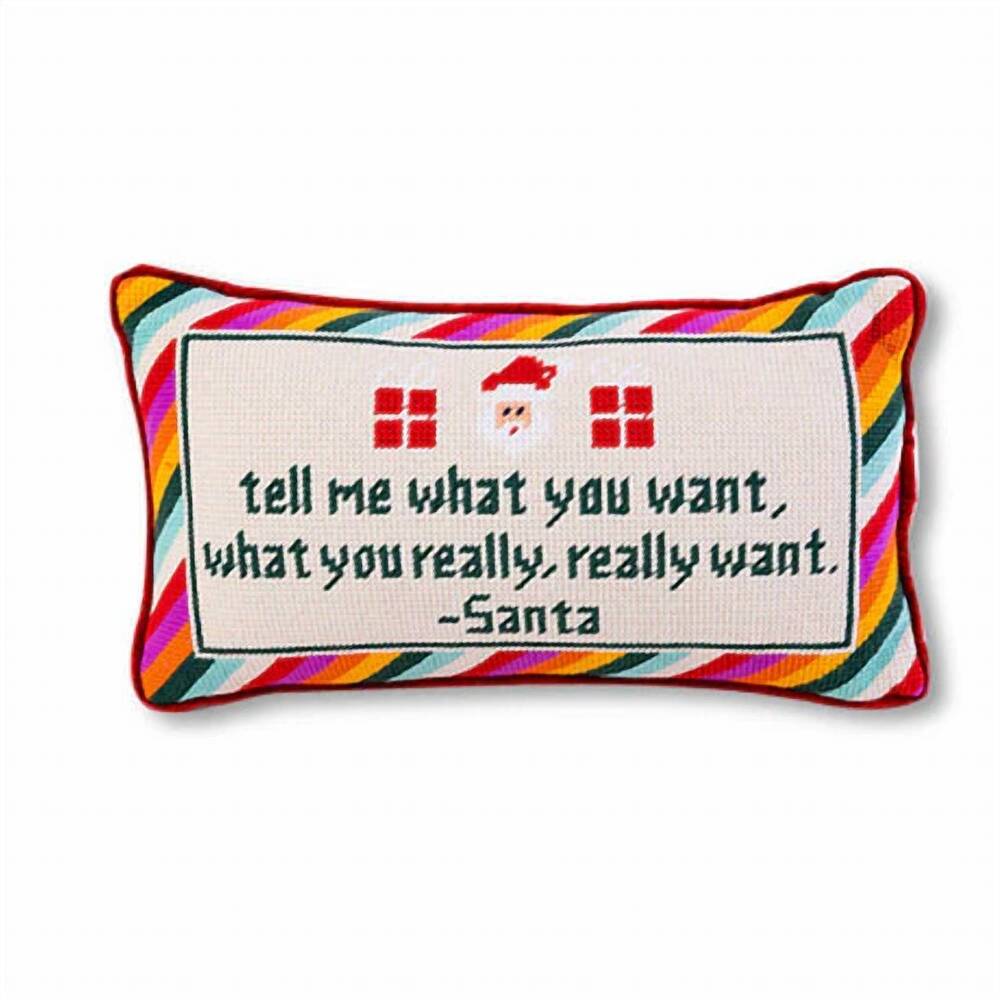 NEW FURBISH STUDIO tell me what you want needlepoint pillow in multi